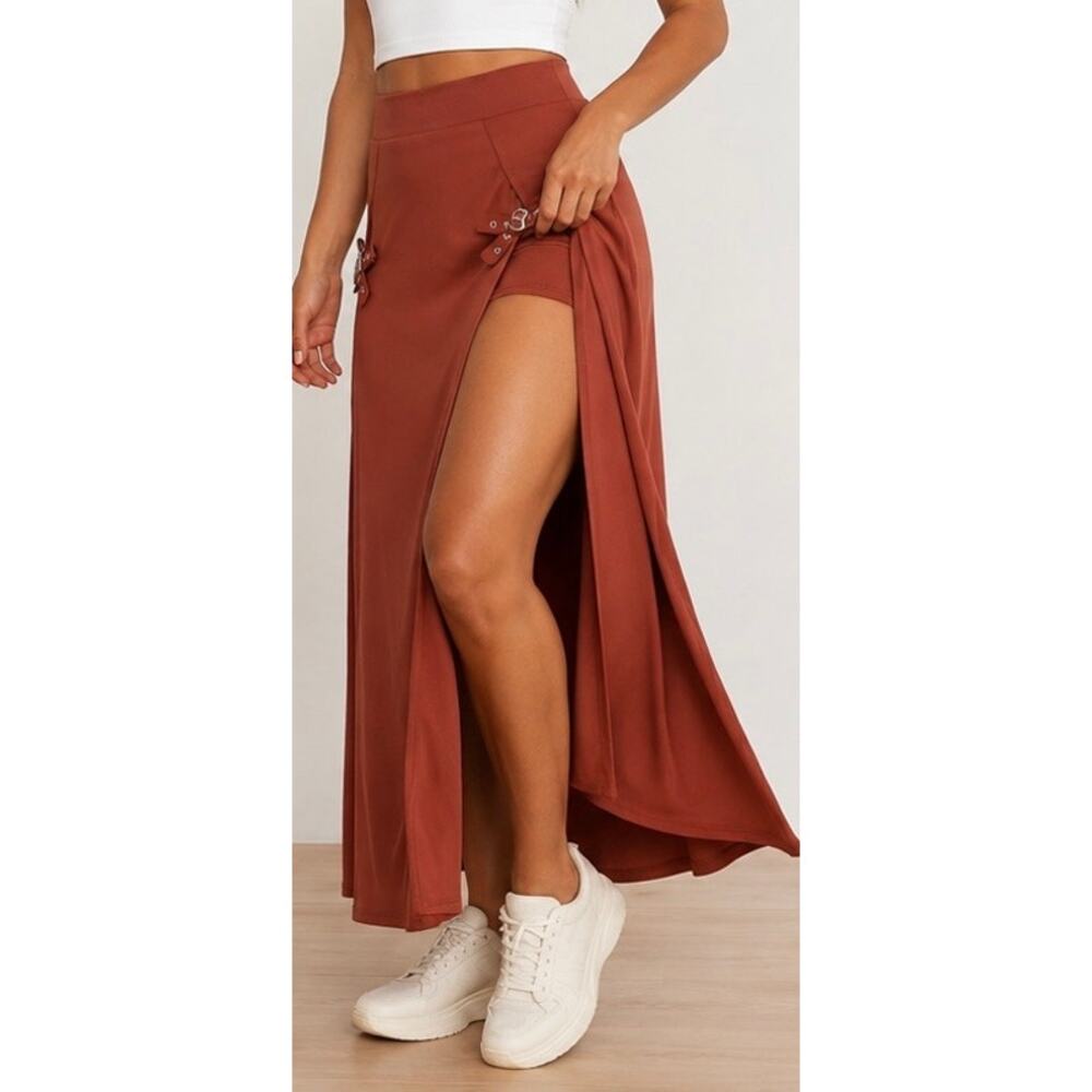 Halara High Waisted Decorative Buckle 2-in-1 Maxi Casual Skirt XL - Picture 3 of 8